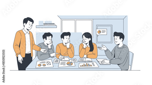 team meeting with diverse professionals discussing work strategy in a modern office