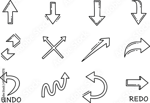 Hand-Drawn Arrow Set Navigation and Redo Elements for Design Projects