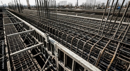 Steel reinforcement grid for a concrete structure under construction