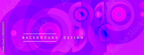 Abstract purple design features overlapping circles. Gradient shades create dynamic visual effect. Text reads background design.