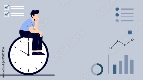 Person Sitting on Large Clock Symbolizing Deadline and Time Pressure