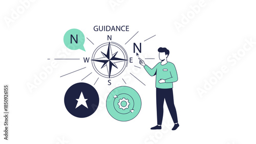 Modern Illustration of a Person Using Digital Device for Navigation and Guidance with Infographic