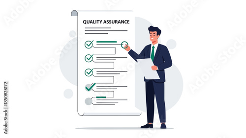 Businessman Reviewing Quality Assurance Checklist for Product or Service Evaluation
