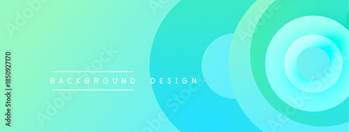 Abstract gradient background. Circular layers create dynamic visual effect. Turquoise, teal hues dominate composition. Minimalist text present.
