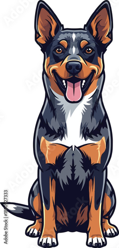 Koolie dog sitting happy panting smiling facing front pose