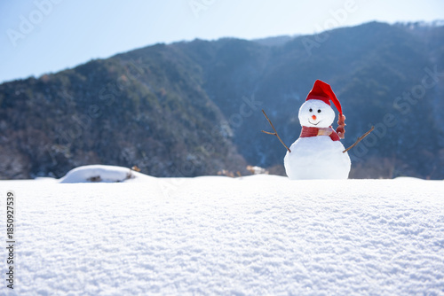 雪山と雪だるま