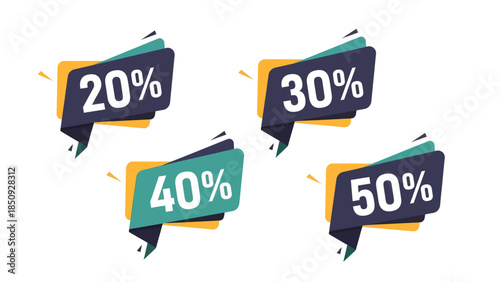 Collection of modern discount tags featuring 20, 30, 40, and 50 percent off offers.