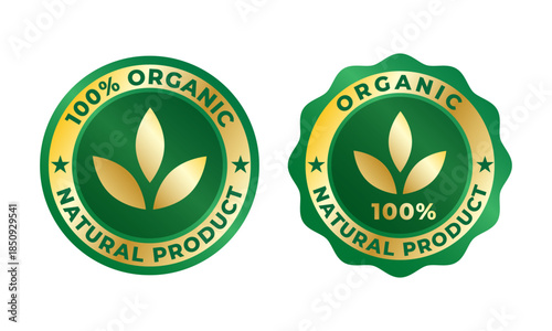 Premium Green and Gold 100 Organic Natural Product Badges