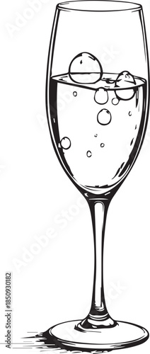 A sophisticated illustration captures a stemmed glass brimming with effervescent bubbles, a symbol of refreshment and celebration, hinting at a moment of indulgence and elegance.
