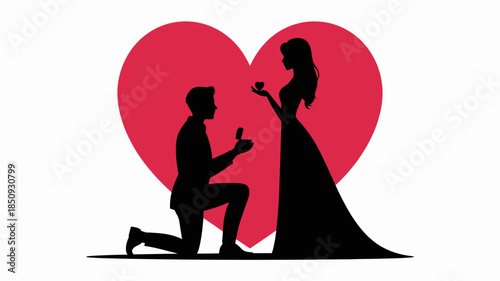  Man Proposing with Ring in Front of Heart – Romantic Engagement Silhouette