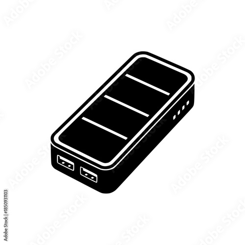 Bold Minimalist Solar Power Bank Vector Icon. Black and White Flat Design Portable Charger Silhouette for SVG Cutting Files, Outdoor Tech Branding, Power Station Logo, and Modern Camping Gear Illustra