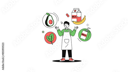 Healthy Eating and Nutrition Tips with Fresh Vegetables Fruit Milk and Leaf Illustration