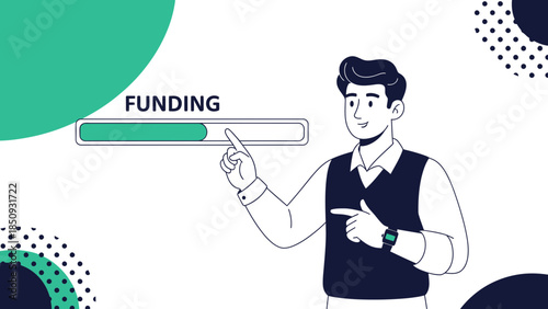 Businessman Showing Funding Progress Bar Illustration for Financial Growth Presentations