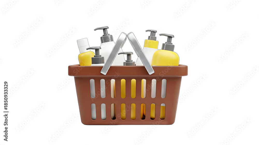 Fototapeta premium Cosmetic Products in a Shopping Basket on White Background