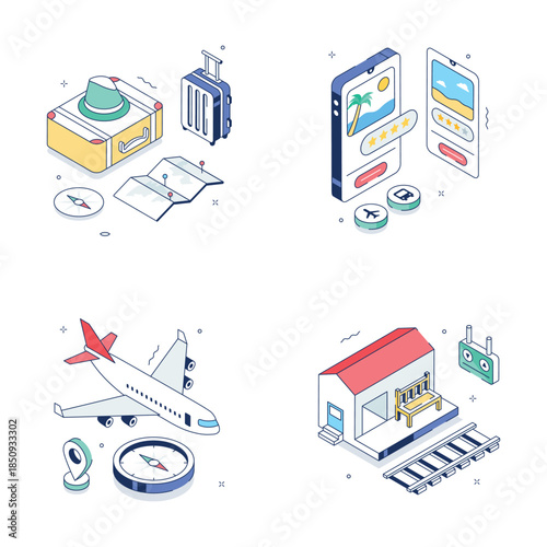 Grab this creatively designed amazing isometric illustration of travel and transportation