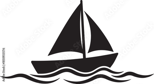 lack silhouette of sailboat on white background, vector.