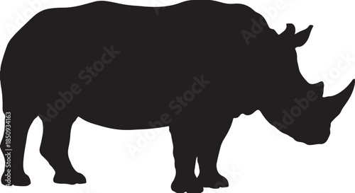 black silhouette of rhinoceros on white background, vector