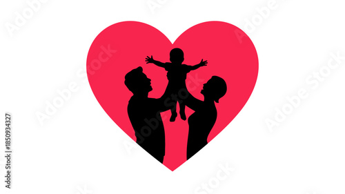  Parents Lifting Baby Inside Heart – Happy Family Love Silhouette