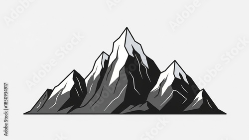 Snow-Capped Mountain Range Stylized Vector Illustration Isolated on White