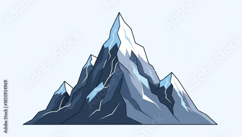 Snow-capped Mountain Peaks, Blue Cartoon Vector Illustration Isolated on Light Background