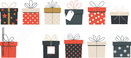 Gift, box, present, wrap, ribbon, bow, festive, holiday, packaging, celebration, ornament, tag, design, icon, vector, birthday, surprise, decorative, graphic