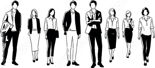 A group of business professionals standing in a line