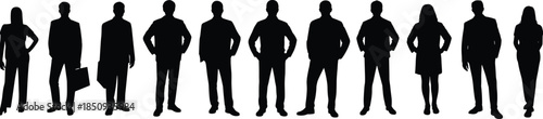 Business people silhouettes standing in a row, diverse professional corporate team isolated on white background leadership teamwork workforce concept