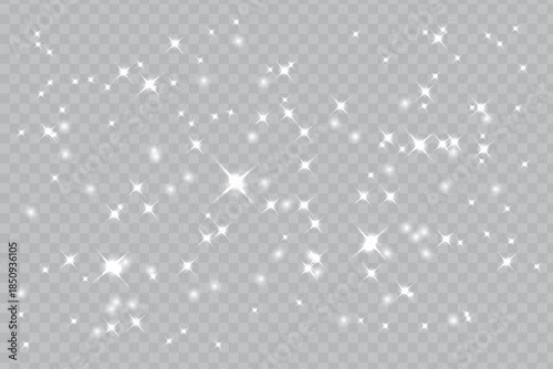 White Sparkling Light Stars on Transparent Background