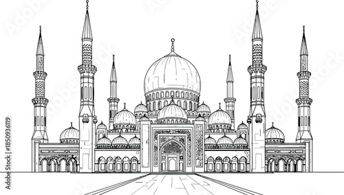 A sketchy illustration of a grand cathedral with tall spires and a large central dome