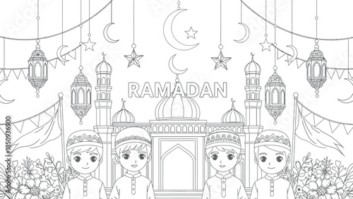 Whimsical illustration of a fantastical castle interior with hanging lanterns and regal portraits