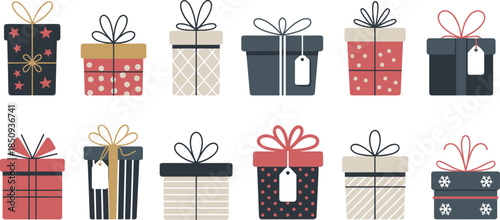 Gift, box, present, wrap, ribbon, bow, festive, holiday, packaging, celebration, ornament, tag, design, icon, vector, birthday, surprise, decorative, graphic, illustration