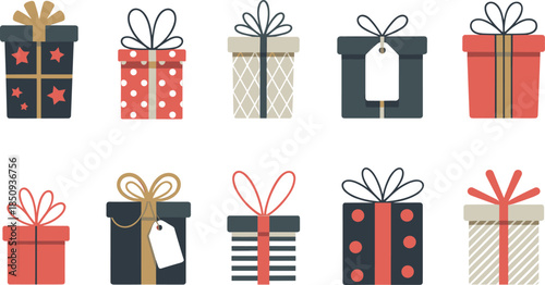 Gift, box, present, wrap, ribbon, bow, tag, festive, colorful, holiday, packaging, celebration, ornament, design, icon, vector, birthday, surprise, decorative, illustration