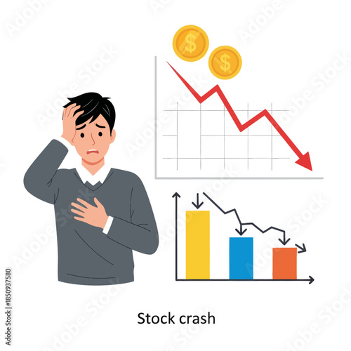 Stock crash concept vector illustration inflation isolated on white background
