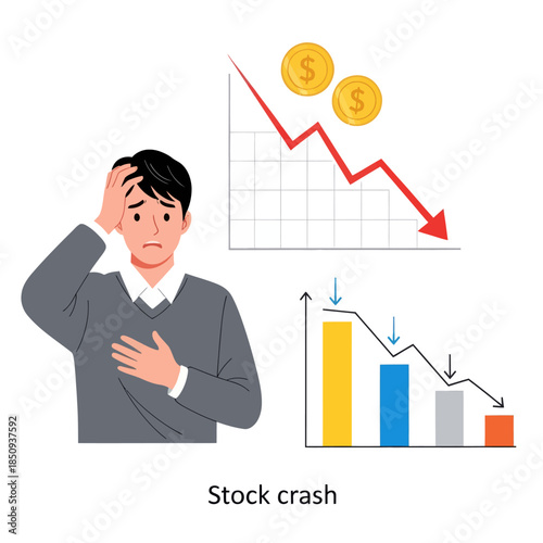 Stock crash concept vector illustration inflation isolated on white background
