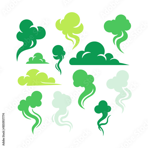 Green smell vector set representing bad odor and gas