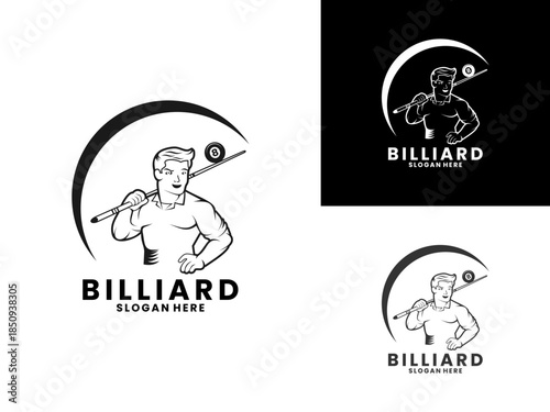Billiard ball player logo design vector template, Billiard logo design vector icon