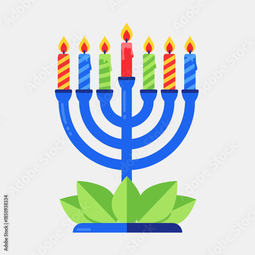 Candle menorah doodle vector outline sticker