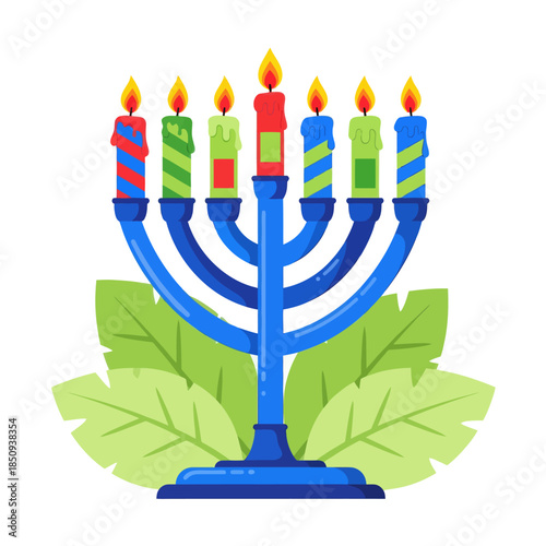 Candle menorah doodle vector outline sticker