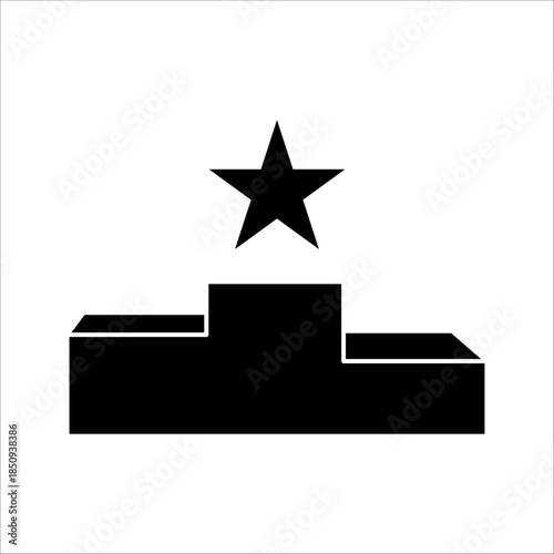First place award in the competition, pedestal outline icons. Line signs sports podium with five-pointed shining star rays. Vector isolated pictograms for web on white background editable stroke.