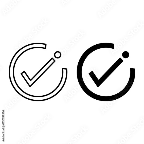 An editable check mark or tick outline icon, isolated on a transparent background, flat vector illustration. Pixel-perfect.