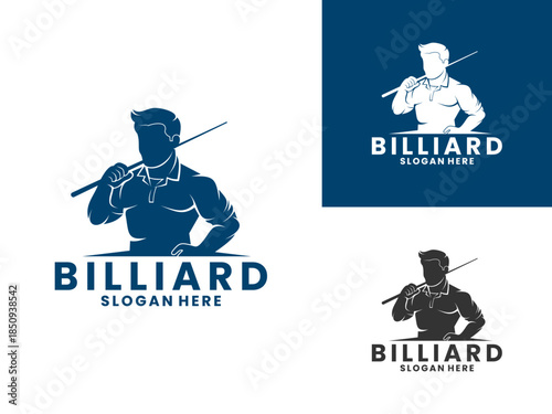 Billiards man silhouette logo design vector template. Billiard pro player logo design
