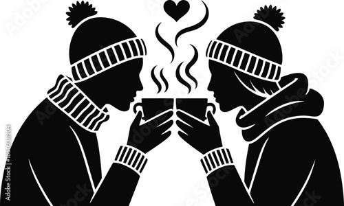 Couple Sharing Hot Drinks in Winter love coffee