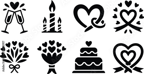 Black Wedding and Love Icons Collection heart celebration