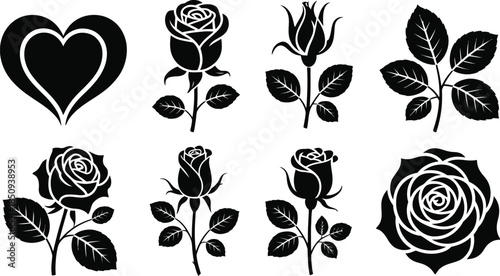 Heart and Rose Silhouettes flower love