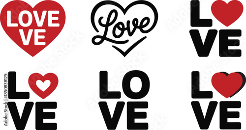 Six Love Heart Graphics with Typography red heart