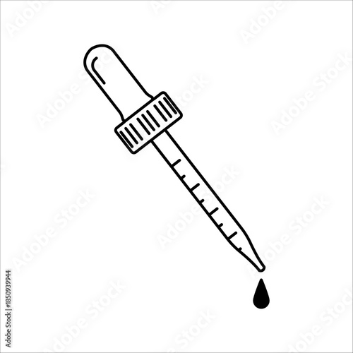 A pipette icon dispensing a drop of liquid in vector format, representing the correct dosage for liquid medication, with an editable border.