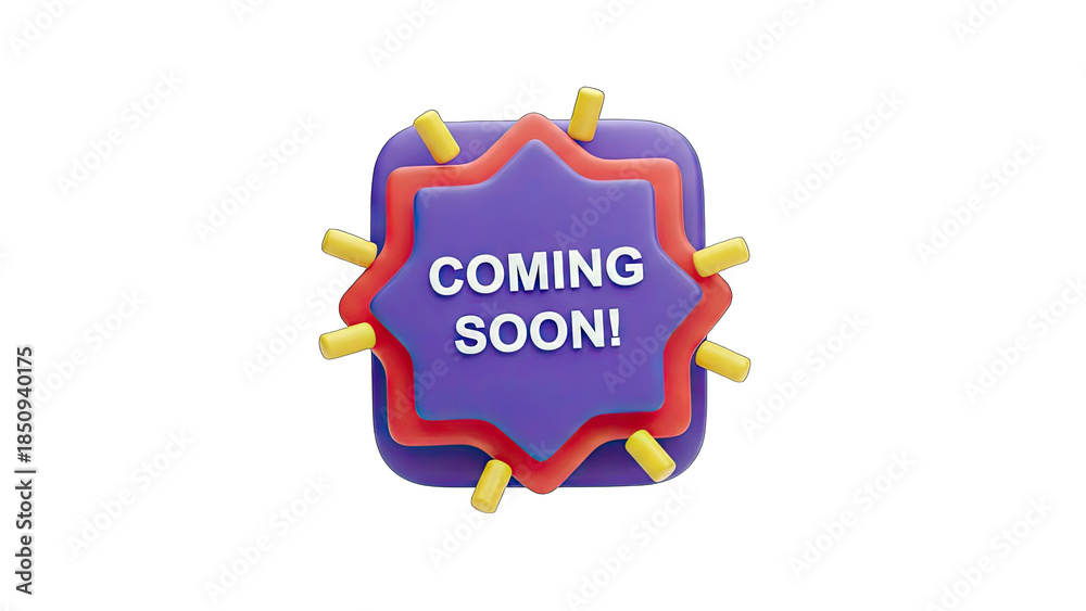 Fototapeta premium 3D 'Coming Soon' Icon on White Background