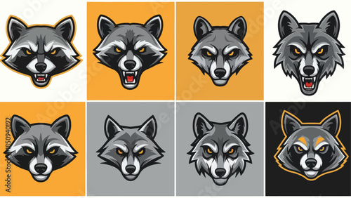 Eight Unique Raccoon and Wolf Style Mascot Logos with Intense Expressions