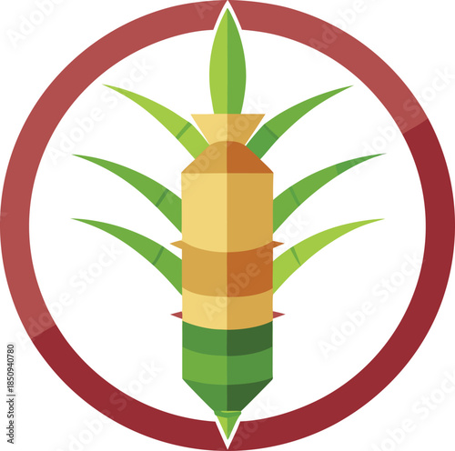 Sugarcane plant stalk flat vector design in a bold red circle logo