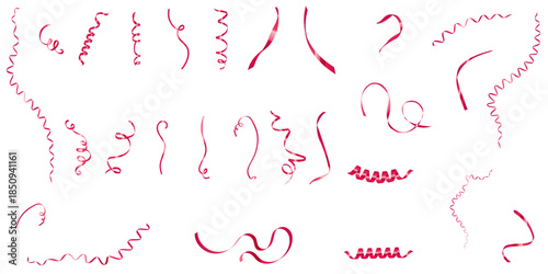 Pink realistic ribbon. Ribbon collection. Holiday gift decoration, Valentine present, Christmas present tape knot, shiny sale ribbons set. Vector illustration on a transparent background